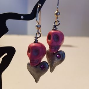 💀💕Handmade Skull and Heart Earrings
